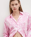 Desenli Gofret Saten Gömlek Pembe