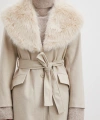 Kürk Yaka Kuşaklı Kaşe Kaban Bej