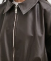 Yakalı Kemer Detaylı Deri Ceket Kahve
