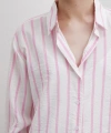 V Yaka Çizgili Modal Gömlek Pembe