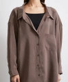 Oversize Cepli Modal Gömlek Kahve