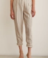 Önü Düğmeli Çizgili Pantolon Çizgili Ekru