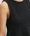 Burgu Örgü Kolsuz Triko Siyah