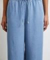 Beli Lastikli Bağcıklı Geniş Paça Pantolon Mavi