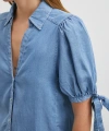 Kısa Kollu Bağcıklı Gömlek Mavi