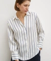 İnce Çizğili Şifon Gömlek Ekru