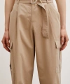 Bel Pileli Kargo Cep Pantolon Bej