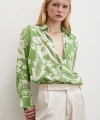 Çiçek Desenli Saten Gömlek Yeşil