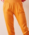 Beli Lastikli Saten Pantolon Turuncu