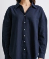 Cepli Oversize Keten  Gömlek Lacivert