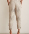 Önü Düğmeli Çizgili Pantolon Çizgili Ekru