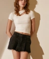 Pileli Jean Mini Etek Siyah