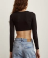Parlak Taşlı Crop Siyah