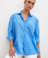 Geniş Manşetli Keten Gömlek Mavi
