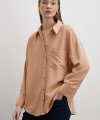 Keten Karışımlı Linen Prunes Gömlek Pudra