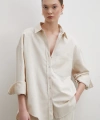 Keten Karışımlı Dökümlü Gömlek Bej
