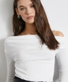Omzu Büzgülü Bluz Beyaz