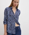 Şal Desenli Saten Gömlek Lacivert
