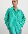 Çizgili Poplin Gömlek Yeşil