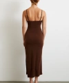 Yanı Büzgülü Askılı Elbise Yırtmaçlı Kahve