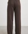 Beli Lastikli Pileli Geniş Paça Pantolon Kahve