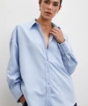 Puantiyeli Oversize Gömlek Mavi