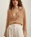 V Yaka Tül Gömlek Nude