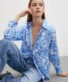 Desenli Gofret Saten Gömlek Açık Mavi