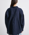 Cepli Oversize Keten  Gömlek Lacivert