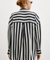Poplin Çizgili Gömlek Ekru