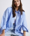 Basic Organik Pamuk Çizgili Gömlek Mavi