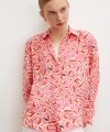 Çiçek Desen V Yaka Modal Gömlek Fuşya
