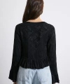 V Yaka Fırfırlı Bluz Siyah