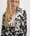 Çiçek Desenli Saten Gömlek Siyah