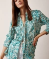 V Yaka Desenli Saten Gömlek Yeşil