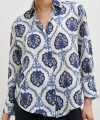 V Yaka Şal Desen Gömlek Lacivert
