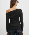 Omuz Pileli Uzun Kol Bluz Siyah