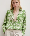 Çiçek Desenli Saten Gömlek Yeşil