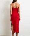 Yanı Büzgülü Askılı Elbise Yırtmaçlı Kırmızı