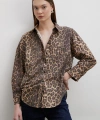 Leopar Desenli V Yaka Gömlek Kahve