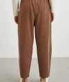 Bağcıklı Beli Lastikli Pileli Pantolon Kahve