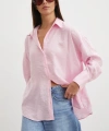 Dökümlü Oversize Modal Gömlek Pembe