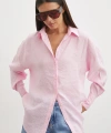 Dökümlü Oversize Modal Gömlek Pembe