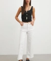 Yüksek Bel Culotte Jean Beyaz