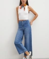 Yüksek Bel Cep Detaylı Wide Leg Jean Mavi