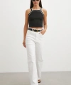 Yüksek Bel Likralı Kesik Paça Jean Beyaz