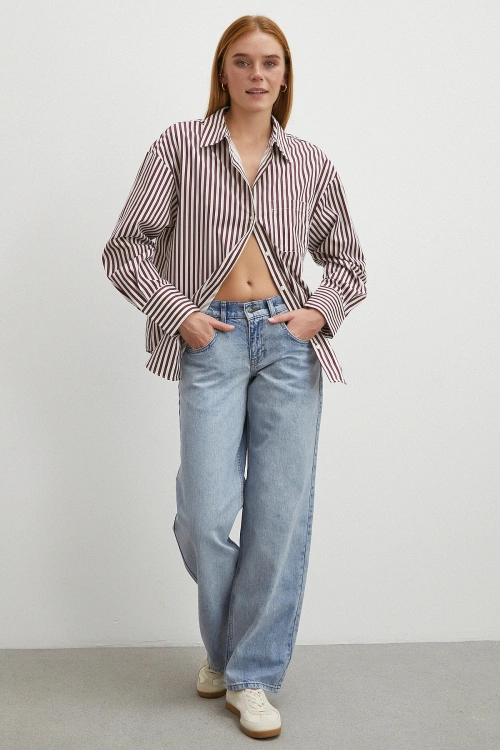 Düşük Bel Wide Leg Jean Mavi