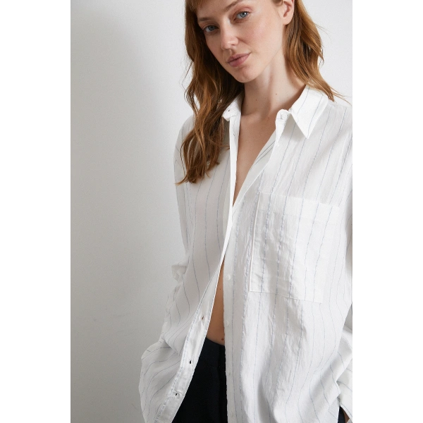 Çizgili Cepli Gömlek Su Yeşili