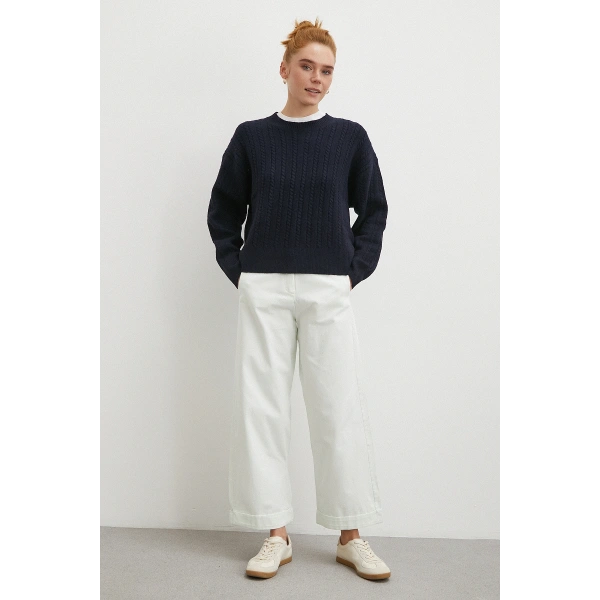 Paçası Katlamalı Gabardin Pantolon Taş