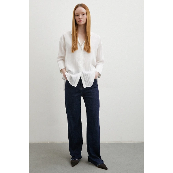 Çift İğneli Fakir Kol Gömlek Beyaz